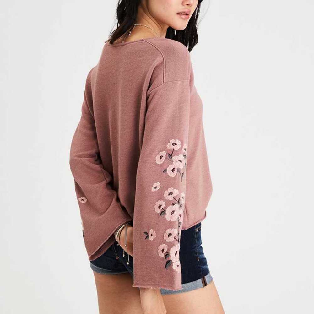 AE bell sleeve embroidered crew neck sweatshirt